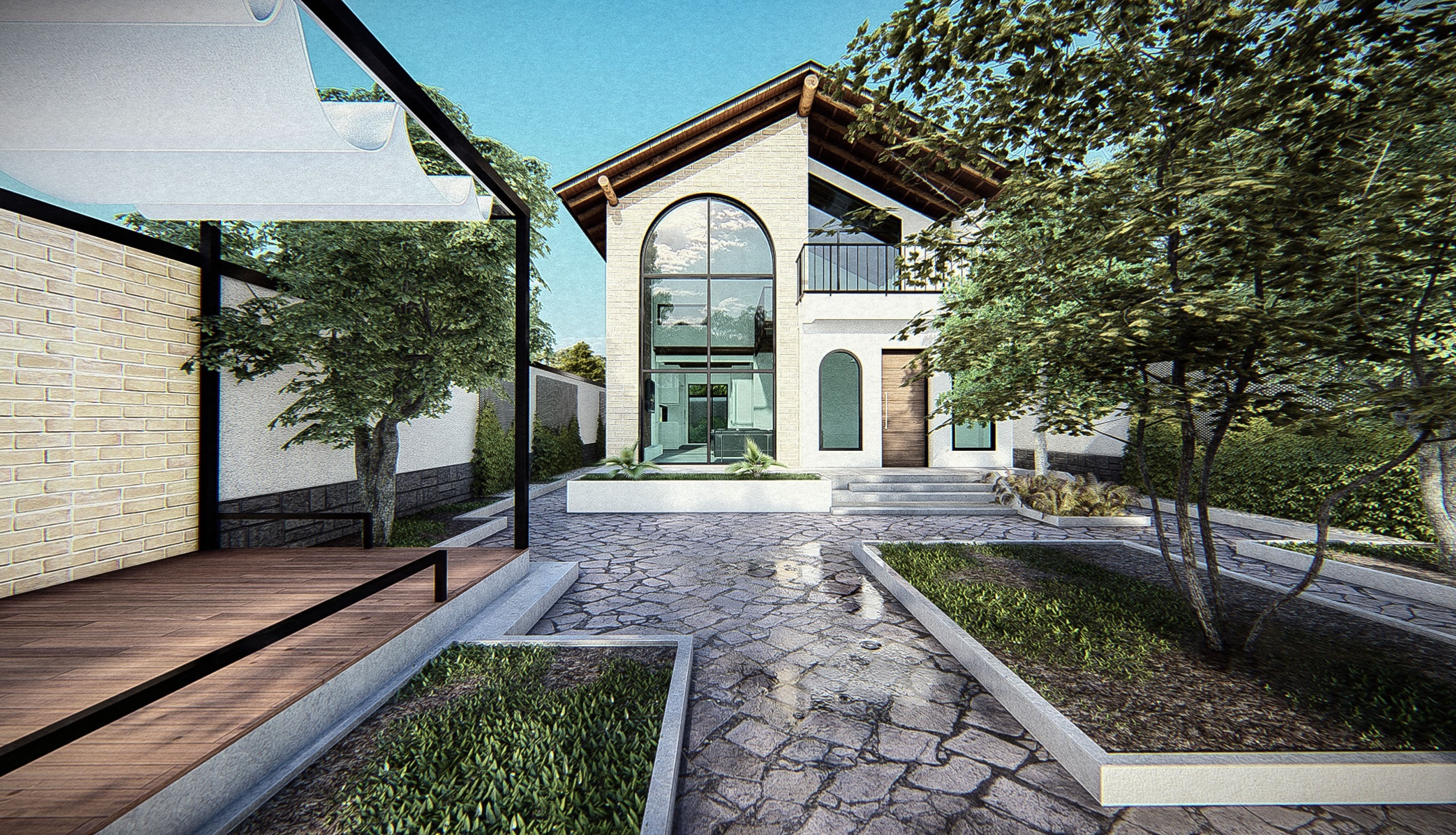 نمای رو به رو ویلا طراحی شده