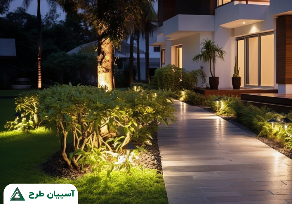 نورپردازی ورودی ویلا و مسیرها