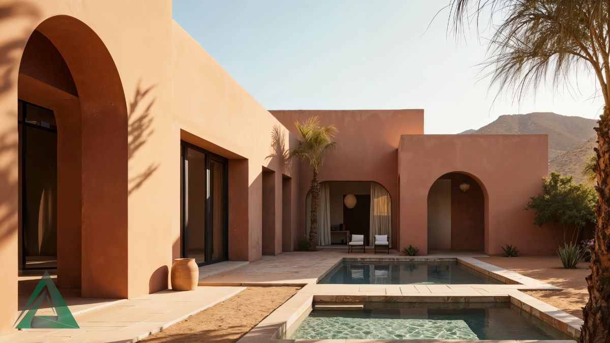 حیاط مرکزی ریاض در معماری مراکشی با حوض آب